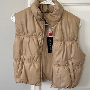 Love Tree Quilted Puffer Vest in Taupe